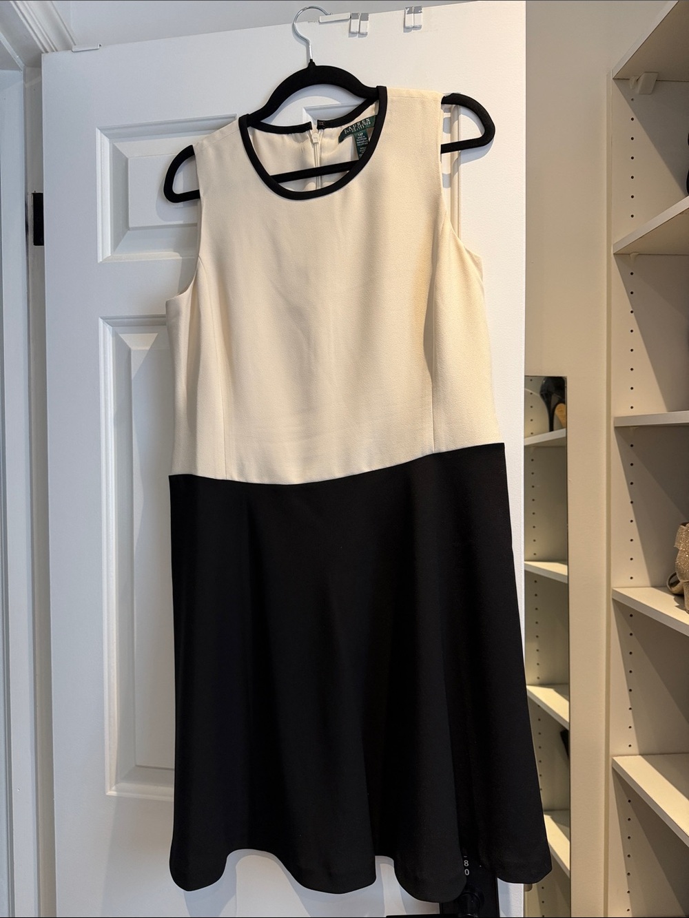 Lauren Ralph Lauren Cream and Black Sleeveless Colorblock A-Line Dress